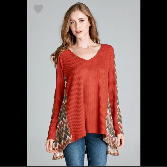 NWT Orange Chevron Waffle Knit Top - Picture 2 of 8